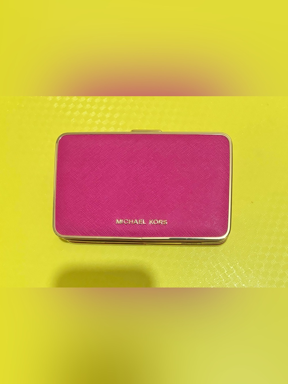 Michael Kors Pink Leather Phone Case with Gold Trim